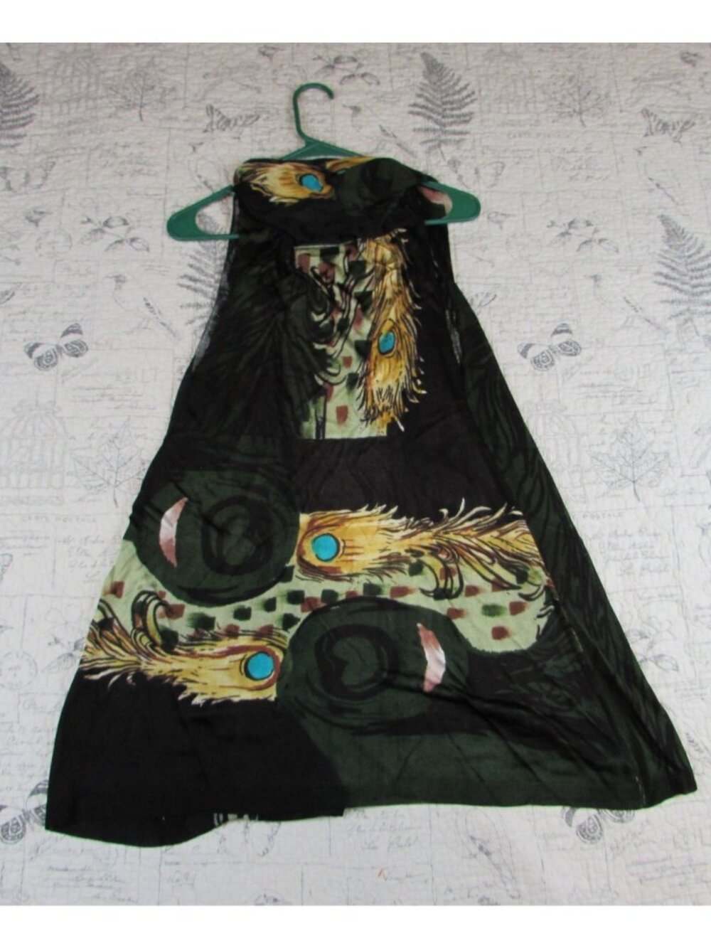 PYRAMID COLLECTION Long Vest Peacock Feather Open art to wear Lagenlook S